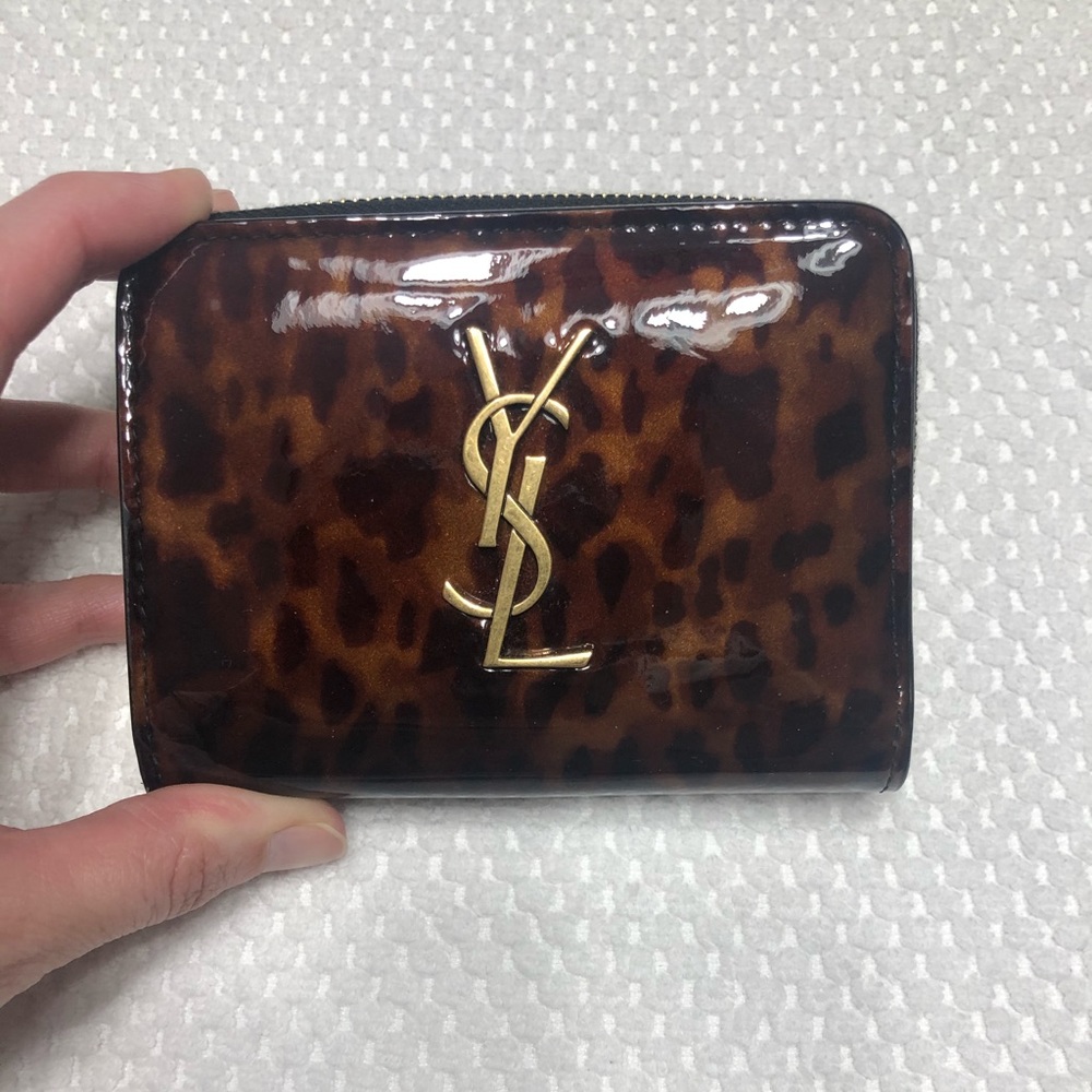 YSL Monogram Compact Wallet inTortoise Pat Leather